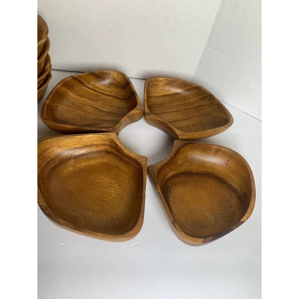 Vintage Monkey Pod Wood Bowls Set‎ of 12 Hand Carved Mid Century Modern Serving